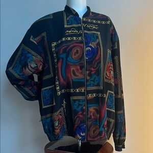 Vintage 80s bomber jacket silkie Blouse With metallic lettering made in USA